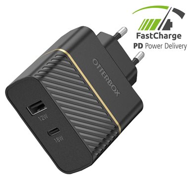 OTTERBOX USB-Charger 100-240V <b>FastCharge</b> 1xUSB-A 12W, 1xUSB-C 18W PD (Power Delivery) Black Shimmer