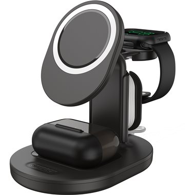 OTTERBOX 3 in 1 Ladestation für Apple iPhone mit MagSafe ohne Kabel und Ladegerät, benötigt USB-C 3 in 1 Wireless Charging Stand, black