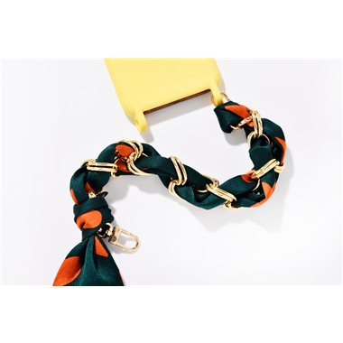 ETUUI Samtiges Seidentuch und eine wertige Goldkette für Necklace-Cover Silky-Chain dunkelgrün/orange