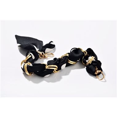 ETUUI Samtiges Seidentuch und eine wertige Goldkette für Necklace-Cover Silky-Chain schwarz/weiß