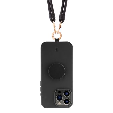JUST ELEGANCE Apple iPhone 15 Pro Necklace Cover mit PopSockets Just Elegance 3in1 Case Black